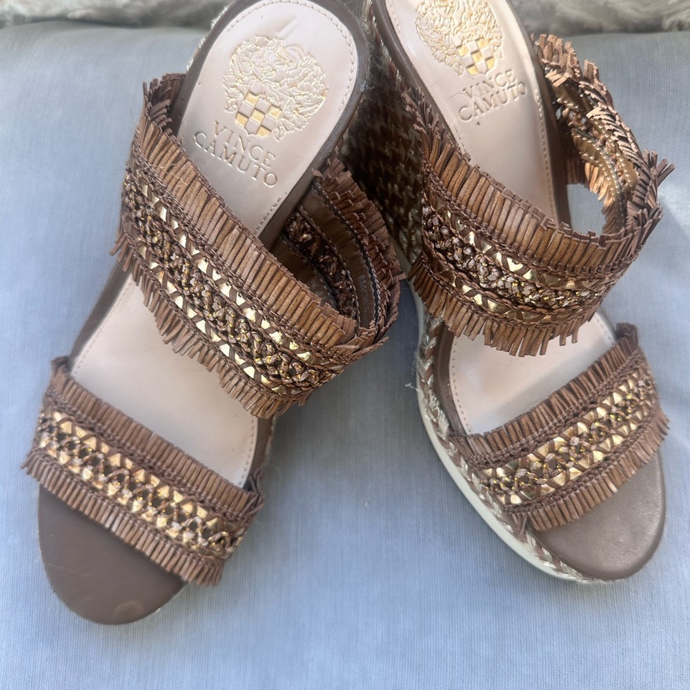 Vince Camuto Tan Woven Wedge Sandals